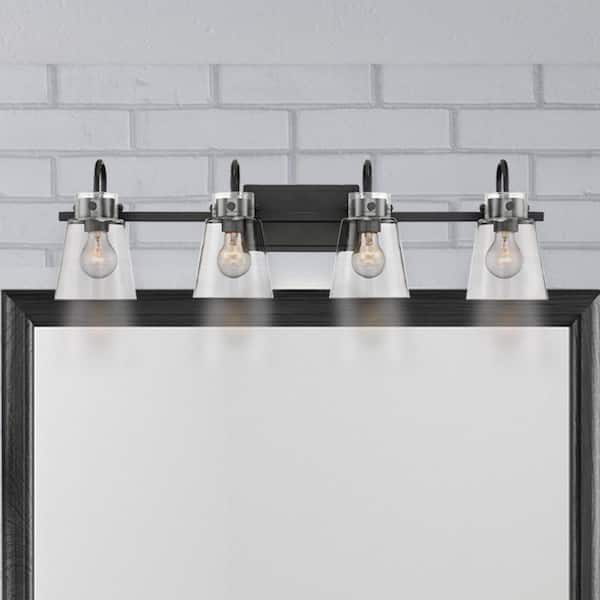 Designers Fountain Inwood 32 in. 4-Light Matte Black Modern Vanity Light with Clear Glass Shades