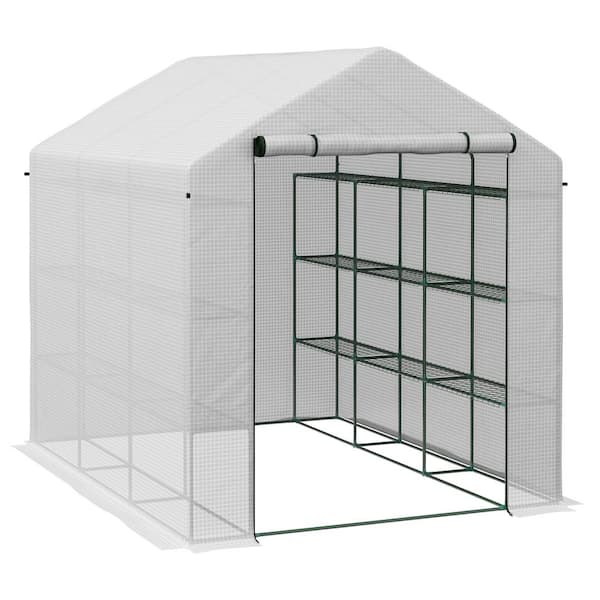 Outsunny 95.25 in. x 70.75 in. x 82.75 in. Steel, PE White Lean to Greenhouse