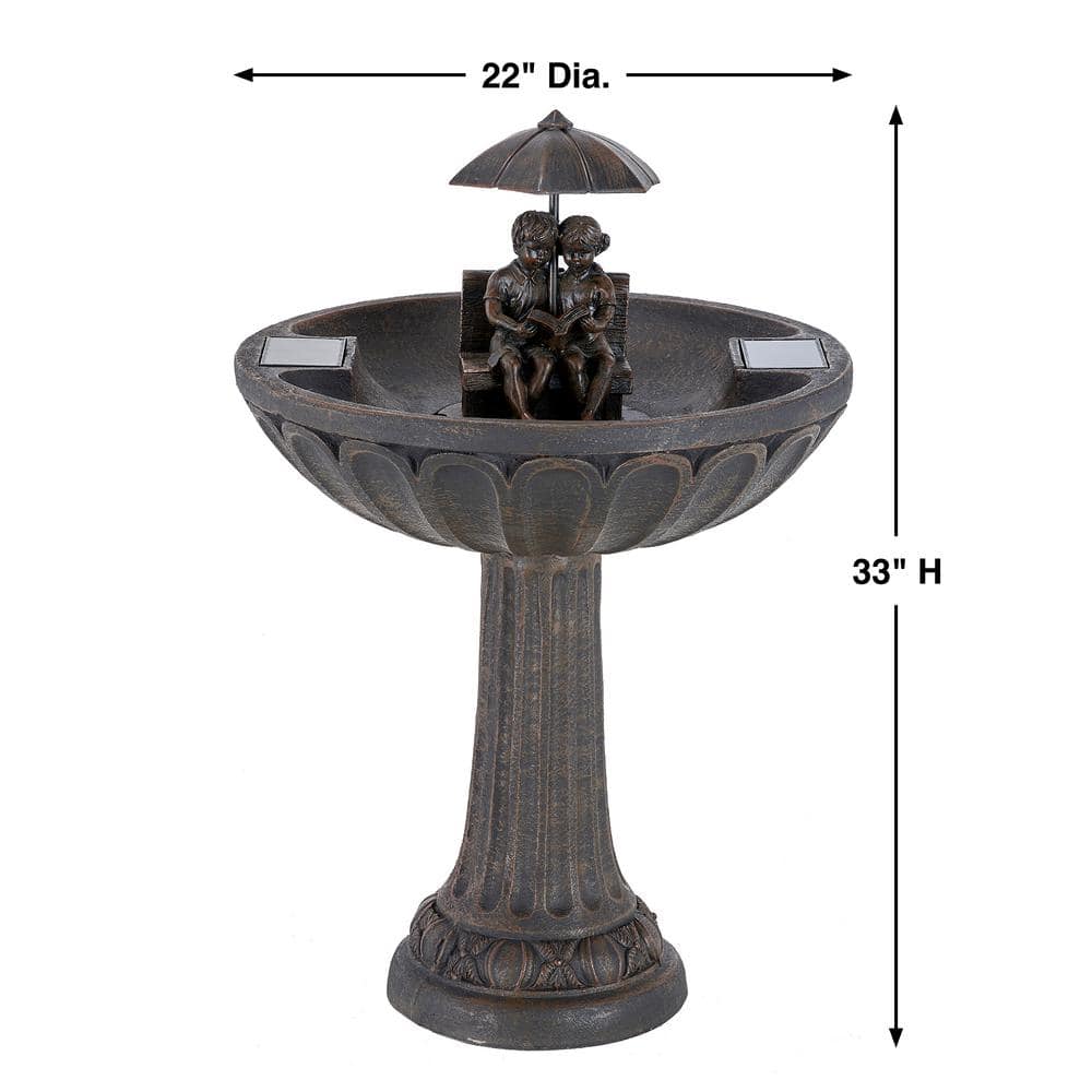 Aged Bronze Solar Powered Fountain with Boy and Girl Reading