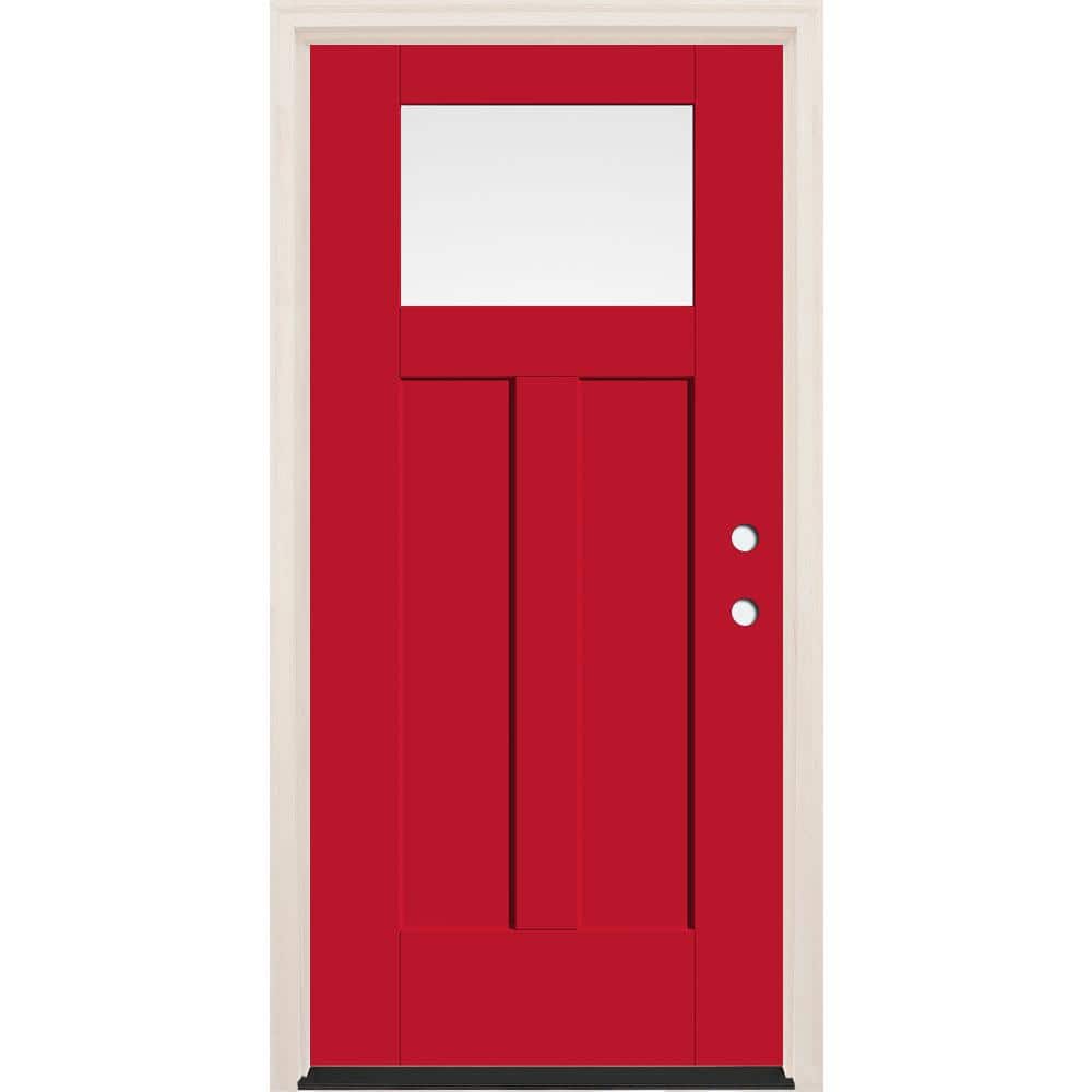 36 in. x 80 in. Left Hand 1-Lite Ruby Red Painted Fiberglass Prehung Front Door with 6-9/16 in. Frame and Bronze Hinges price history on PriceWatchPro