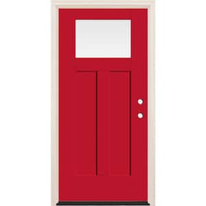 36 in. x 80 in. Left Hand 1-Lite Ruby Red Painted Fiberglass Prehung Front Door with 6-9/16 in. Frame and Bronze Hinges