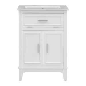 24 in. W Single Sink Freestanding Bath Vanity in White with White Ceramic Top, 1 Drawer and Doors