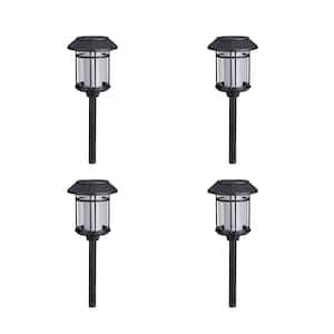 Solar Black LED Outdoor Post Light 35 Lumens with Double Glass (4-Pack)