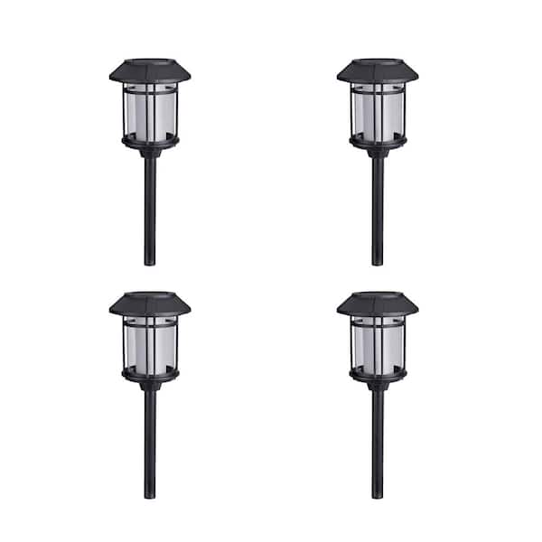 Hampton Bay Solar Black LED Outdoor Post Light 35 Lumens with Double Glass (4-Pack)
