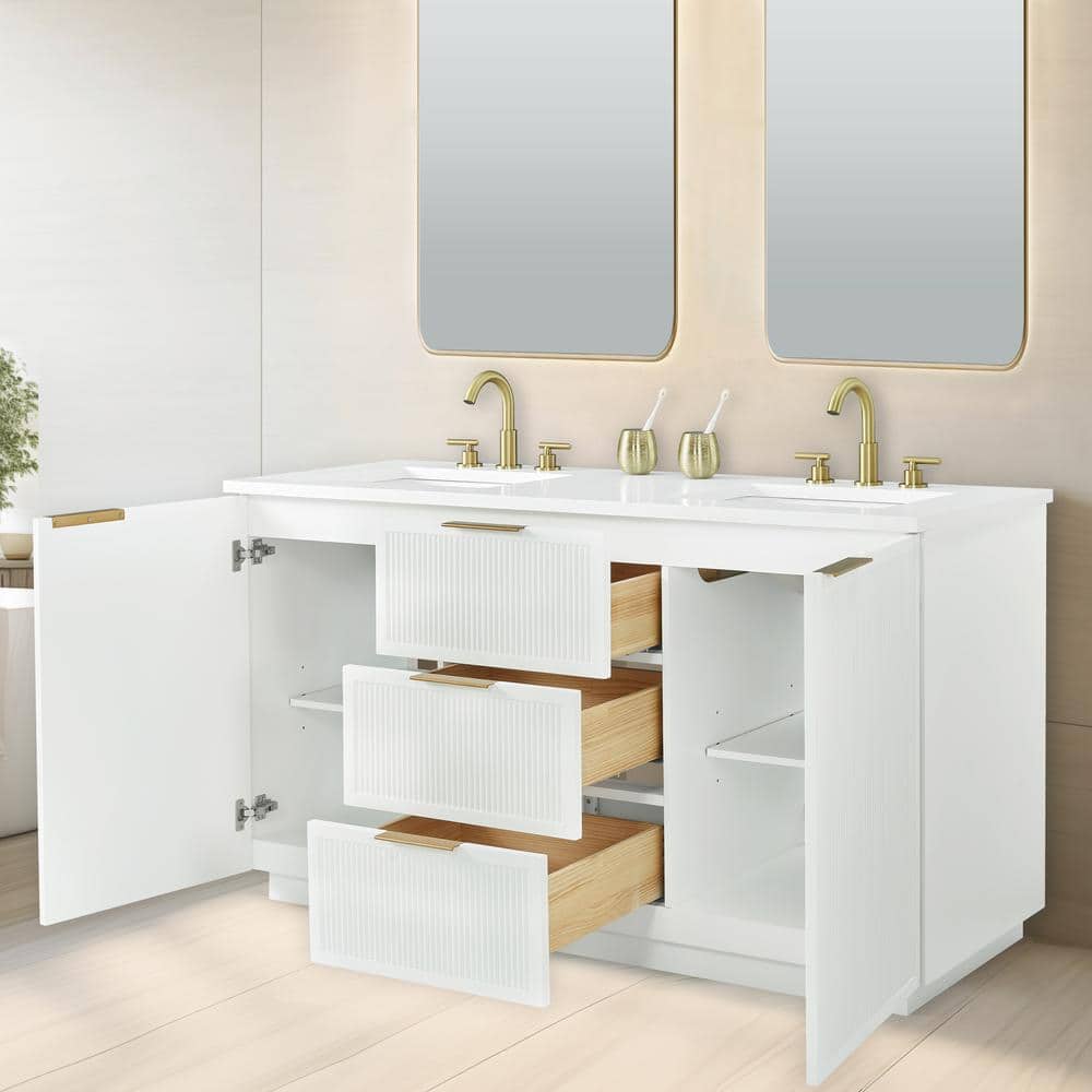 Addison 60" White Solid Wood Double Vanity with Engineered Stone Top