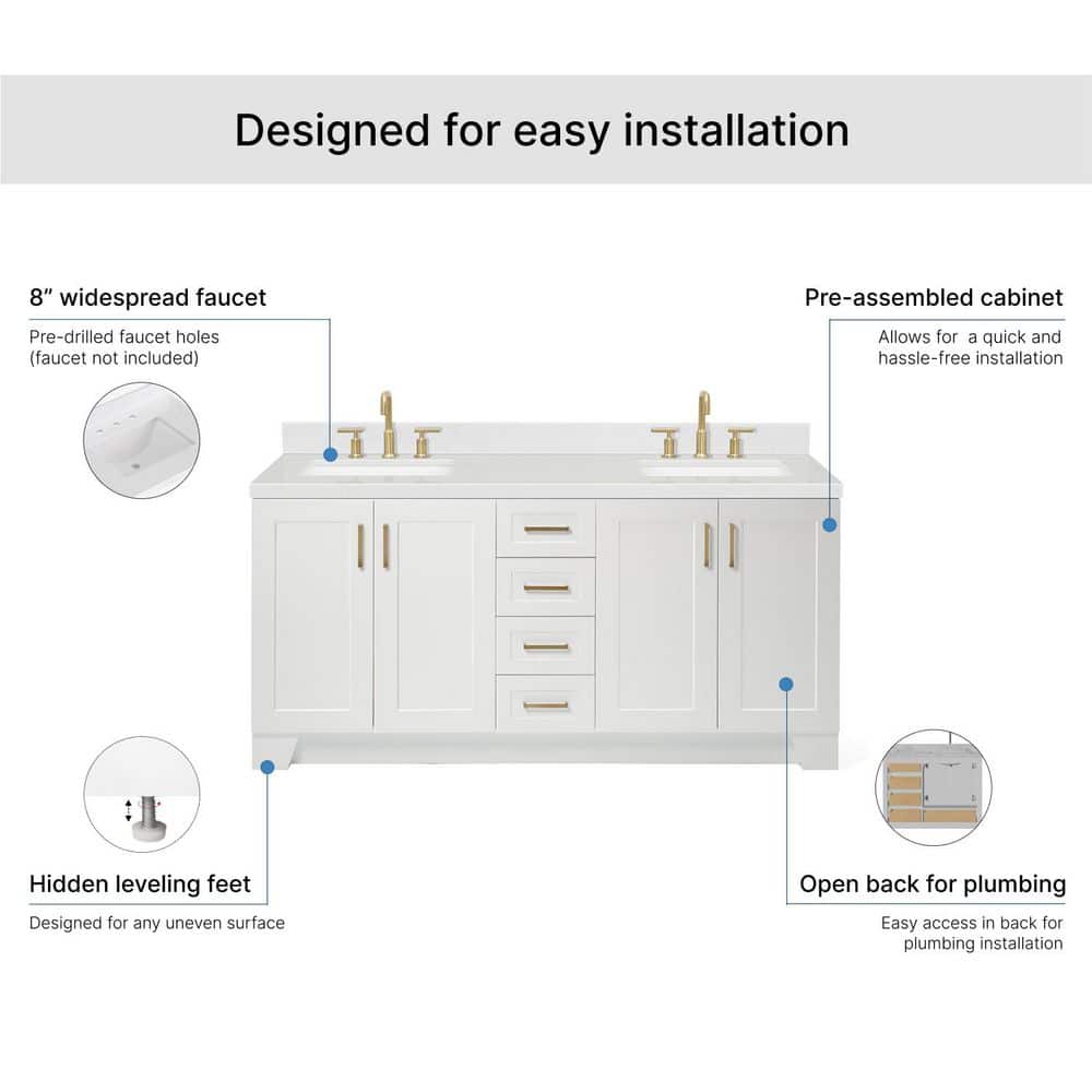 White Double Freestanding Bathroom Vanity with Quartz Top