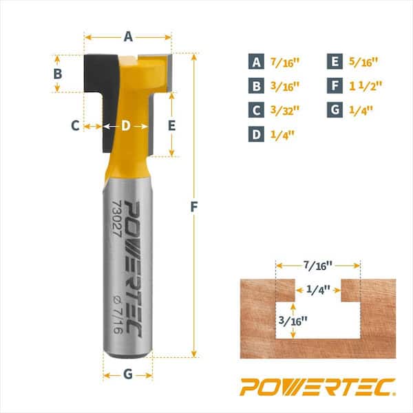 POWERTEC 7/16 in. Dia x 3/16 in. H x 1/4 in. Shank Carbide Tipped