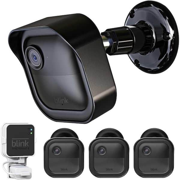 3 Pack Outdoor Camera Housing and 360 Degrees Adjustable Mounting Bracket w/ Sync Module 2 Outlet Mount (Black)