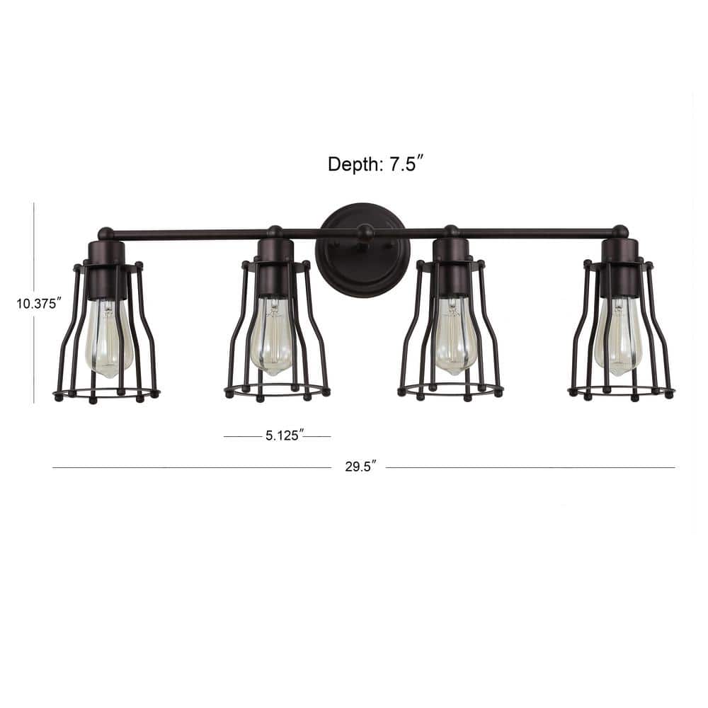 Florence 29.5" Oil-Rubbed Bronze Industrial Vanity Light with Clear Metal Shade