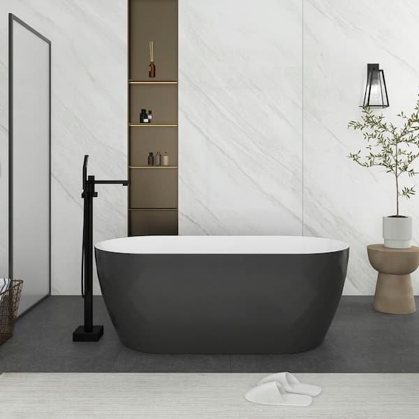 Unbranded 59 in. x 28 in. Soaking Bathtub with Center Drain in White and Grey
