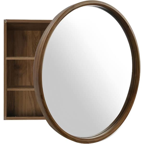 28 in. W x 28 in. H Round Wooden Medicine Cabinet with Mirror