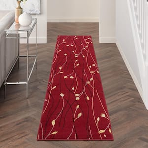Grafix Red 2 ft. x 12 ft. Floral Contemporary Kitchen Runner Area Rug