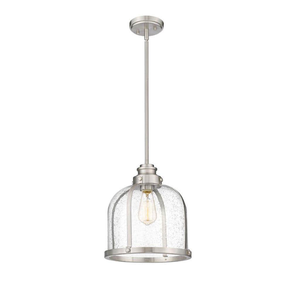 Burren Shaded 1-Light Brushed Nickel 12.25 in Pendant Light with Clear Seed