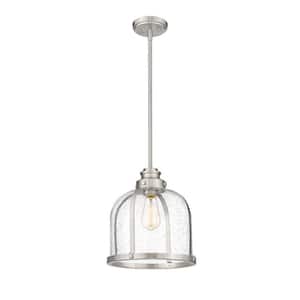 Burren Shaded 1-Light Brushed Nickel 12.25 in Pendant Light with Clear Seedy Glass