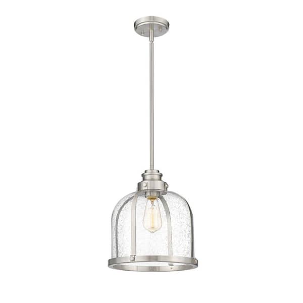 Burren Shaded 1-Light Brushed Nickel 12.25 in Pendant Light with Clear ...