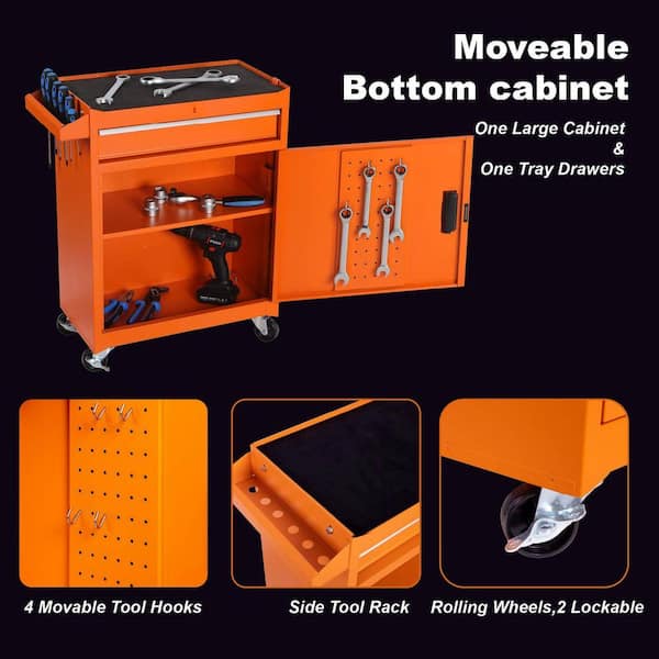 Damodpoy 11 in. W 5-Drawer Orange Rolling Storage Tool Carts with
