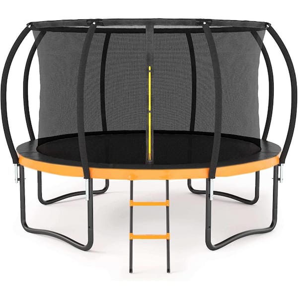Unbranded 12 ft. Outdoor Big Trampoline Inner Safety Enclosure Net, Ladder, PVC Spring Cover Padding, For Kids, Orange Color