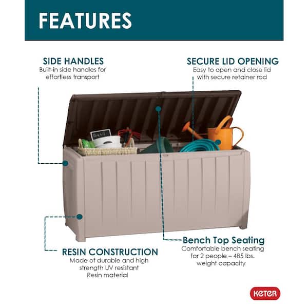 Novel 90 Gal. Durable Weatherproof Resin Brown Deck Box Organization and Storage for Outdoor Patio and Lawn