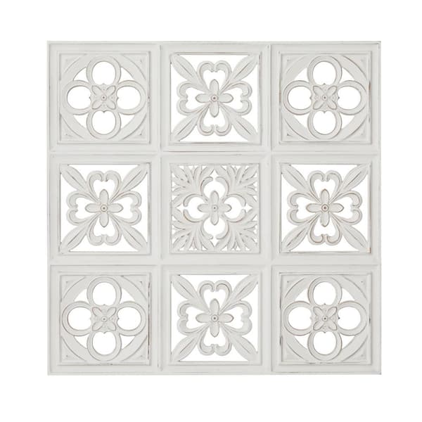 Litton Lane 29 in. x 29 in. White Wood Traditional Abstract Wall Decor
