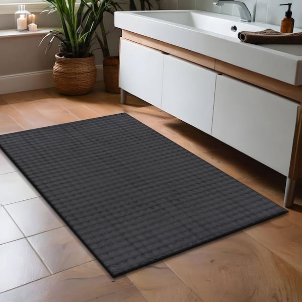Aurora 2 ft. x 3 ft.  Dark Grey Non-Slip Rubber Back Washable Polyester Checker Indoor Small Rug