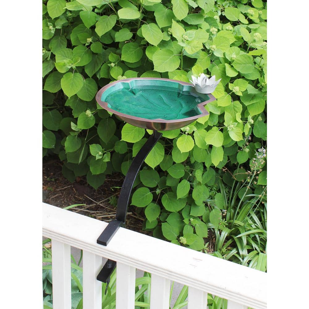 Antique Copper Lilypad Birdbath with Rail Mount Bracket
