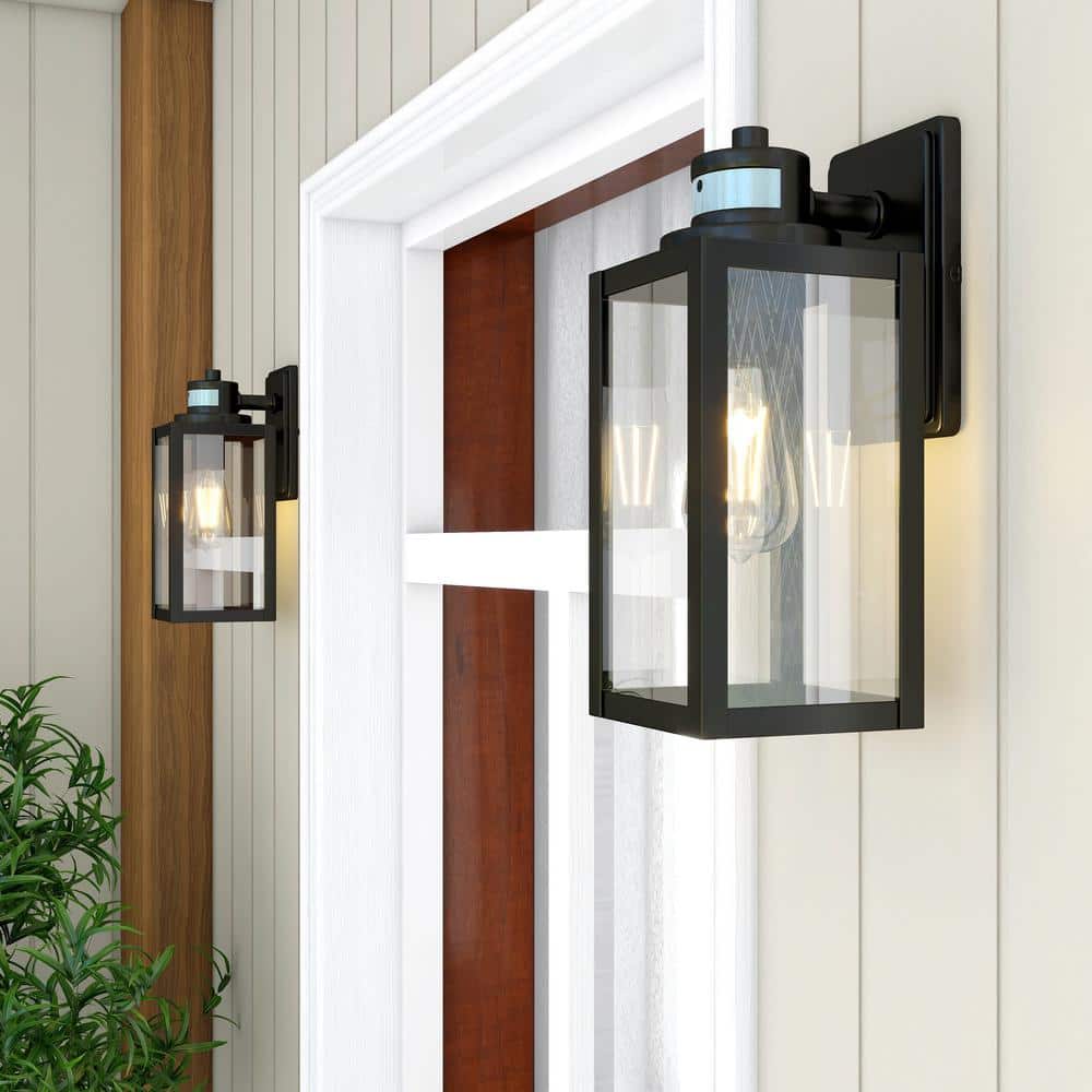 Matte Black Medium Outdoor Motion Sensor Lantern Sconce