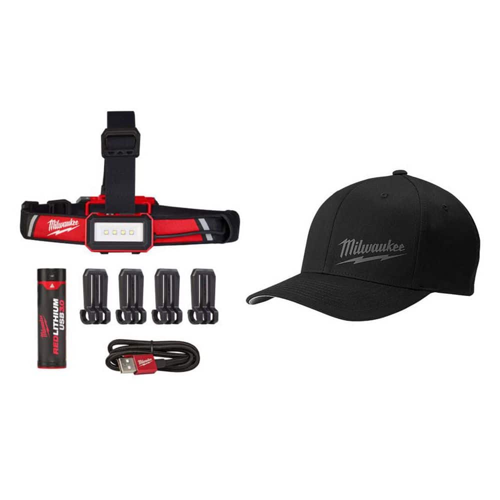 Headlamp Milwaukee - Low-Profile Small/Medium Depot Lumens Home REDLITHIUM Fitted The Black with 600 Hat Hat Hard 2115-21-504B-SM LED USB