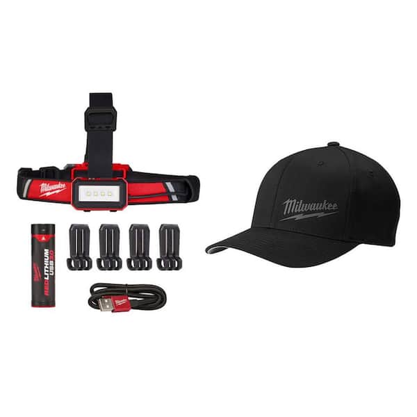Milwaukee 600 Lumens LED REDLITHIUM Hat Hat Home with Black The Fitted - USB Low-Profile Depot Hard 2115-21-504B-SM Small/Medium Headlamp