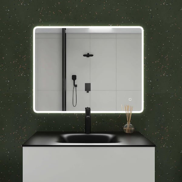 Unbranded 36 in. W x 28 in. H Large Rectangular Frameless Wall-Mount Anti-Fog LED Light Bathroom Vanity Mirror in Silver