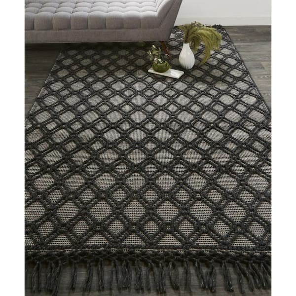 2 ft. x 8 ft. Black, Ivory Geometric Area Rug