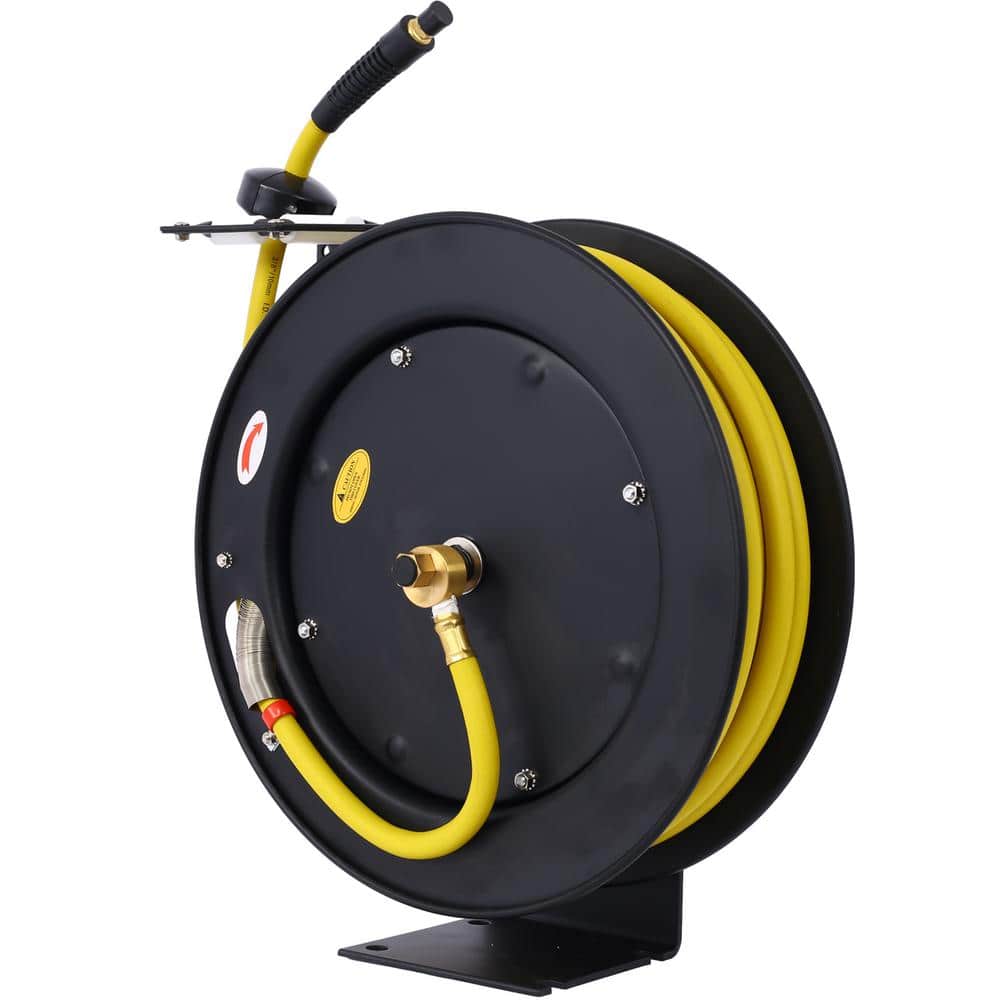 ReelWorks Air Hose Reel 3/8 Inch X 50 Foot SBR Rubber Hose Max 300PSI Commercial Steel Construction