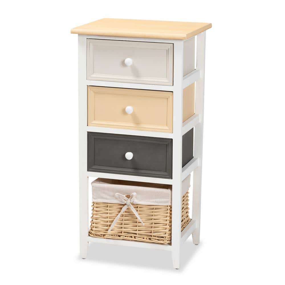 Multi-Colored Wood 3-Drawer Storage Unit with Basket