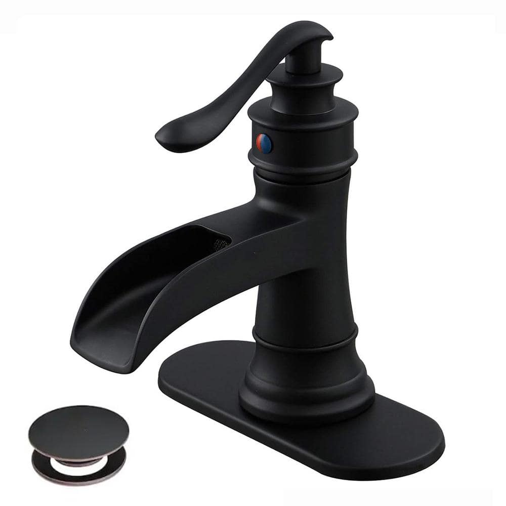Waterfall Single Handle Single Hole Bathroom Sink Faucet with Pop-Up Drain Assembly Kit and Deckplate Included in Black price history on PriceWatchPro