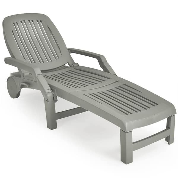 Alpulon Gray Plastic Adjustable Patio Sun Outdoor Chaise Lounge Weather Resistant with Wheels