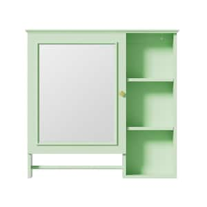 28.85 in. W x 28 in. H Rectangular Surface Mount Green Bathroom Medicine Cabinet with Mirror and 2 Open Shelves