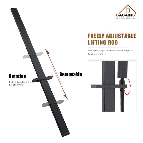 2-Spray 1.5 GPM Shower System with 40-Inch Slide Bar, Rectangle Rainfall Shower Head and Handheld Shower in Matte Black