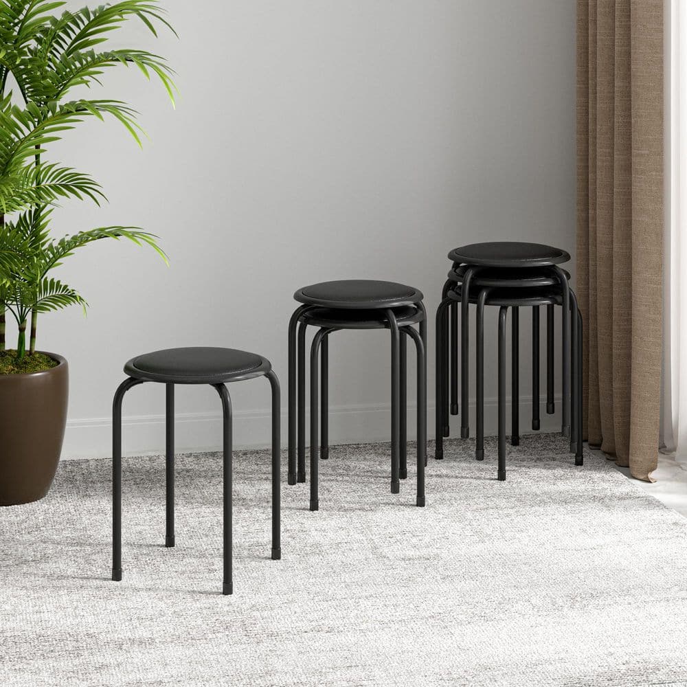 VECELO Stackable Stools Set of 6, 17 in. Metal Padded Counter
