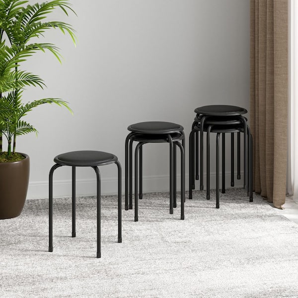 VECELO Stackable Stools Set of 6, 17 in. Metal Padded Counter