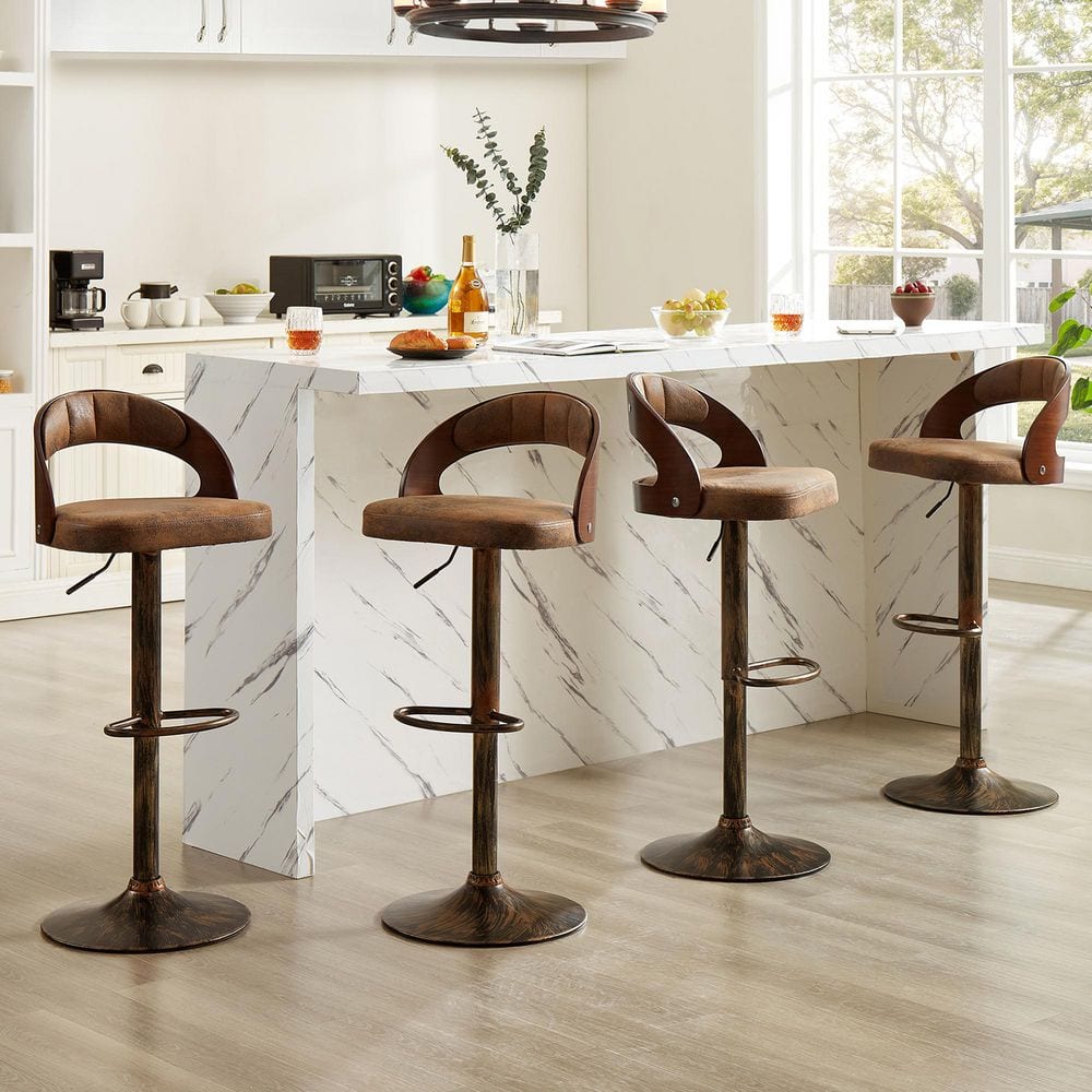Bar Stools Set of 4, Mid-Century Adjustable Swivel Counter Stools with Bentwood Back & Footrest, Brown price history on PriceWatchPro