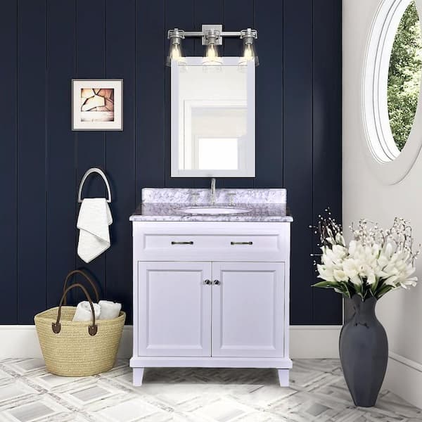 Dreamwerks 36 In. W x 22.4 In. D x 35 In. H Freestanding Bathroom Vanity in White with Solid Wood and Carrara Marble Top