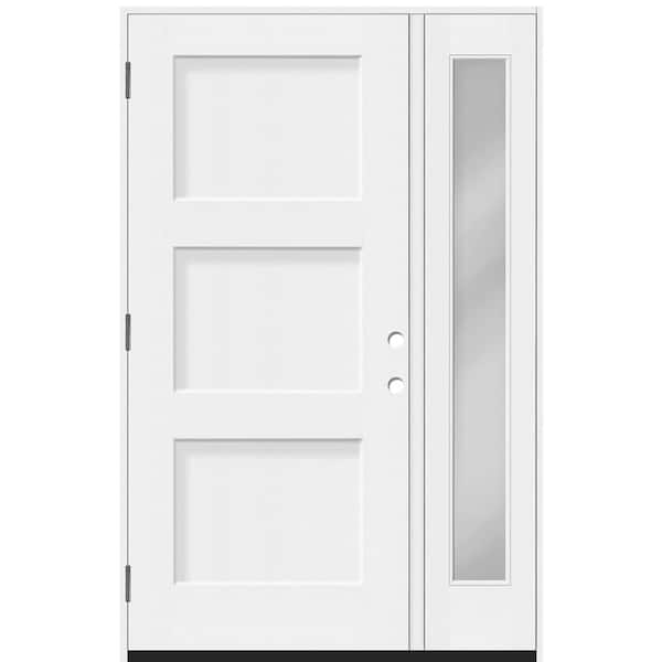 Legacy 53 in. x 80 in. 3P Equal Shaker RHOS Unfinished White Fiberglass Prehung Front Door w/Clear 14 in. SL 6-9/16 Jamb
