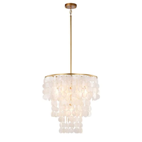 Gardenia 20.5 in. 4-Light Glossy Bronze Finish Chandelier with Natural White Shell