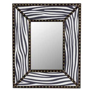 26 in. H x 21 in. W Modern White Zebra Rectangle Rivet Decoration Wall Mounted Mirror Fabric and PU Covered MDF Framed