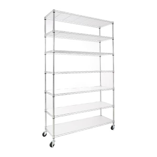 GQB 2450 lbs. 48 in. x 18 in. x 79 in. Chrome 7-Tier Garage Storage Racks with Wheels, Metal Shelving, Height Adjustable