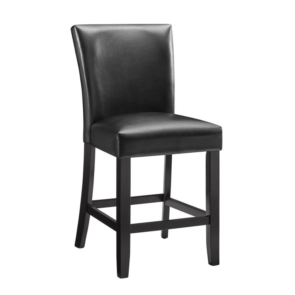 Elegant Ebony and Black Leather 26" Counter Stools - Set of 2