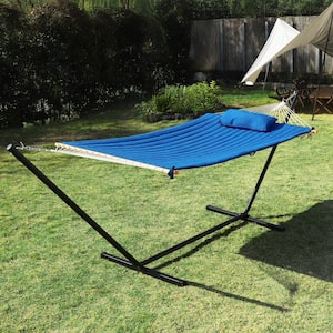 12 ft. Hammock with Stand for Outdoor, 2-Person Hammock with Detachable Pillow, Dark Blue
