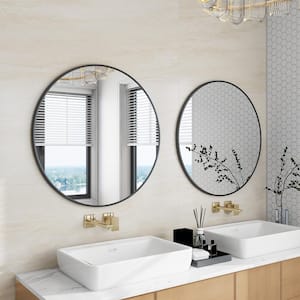 36 in. W x 36 in. H Round Aluminum Alloy Framed Black Wall Mirror
