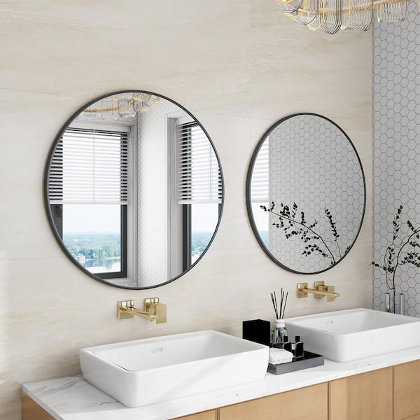 36 in. W x 36 in. H Round Aluminum Alloy Framed Black Wall Mirror