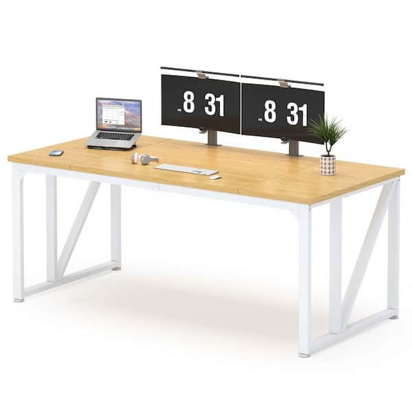 Unbranded Computer Desktop 70.9 in. Natural MDF Large Computer Desk Modern Wide Executive Office ...
