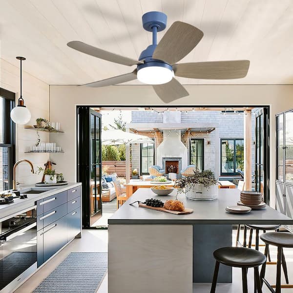 LINJO 42 in. Indoor Dark Blue Integrated LED 6 Speeds Ceiling Fans with Remote Control